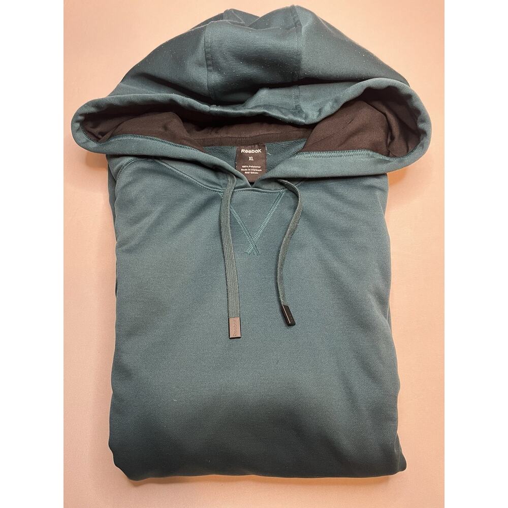 Reebok Men'sPullover Hoodie XL Teal Green Long Sleeve Power 3 Logo In Yellow